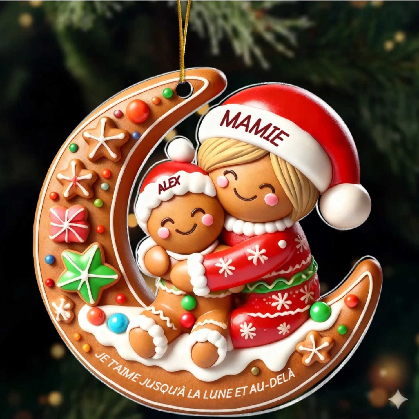 Je t’aime jusqu’à la lune – Ornement de Noël pour mamie et petit-enfant