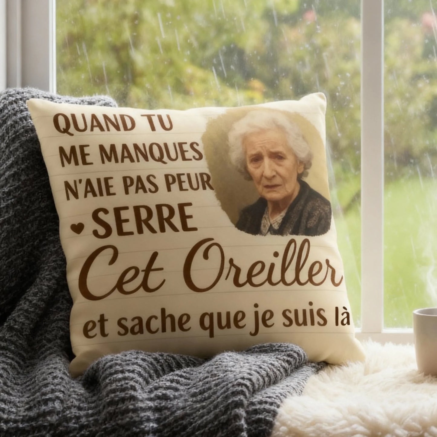 Housse d’oreiller souvenir personnalisée – QUAND TU ME MANQUES N'AIE PAS PEUR SERRE Cet Oreiller et sache que je suis là V24