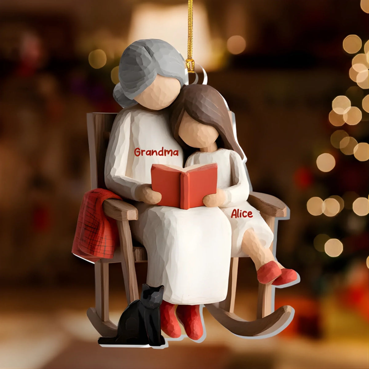 Décoration de Noël Personnalisée – Moment d’Histoire avec Mamie et Petit-Fils Petite-Fille – Ornement Acrylique Unique3