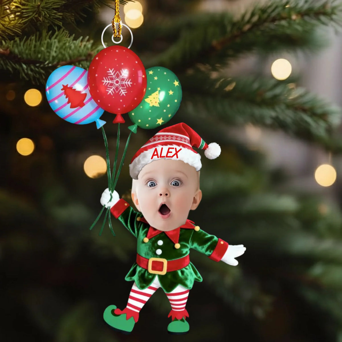 Premier Noël de Bébé – Ornement Souvenir Personnalisé en Acrylique avec Nouveau-né sur Traîneau (8)