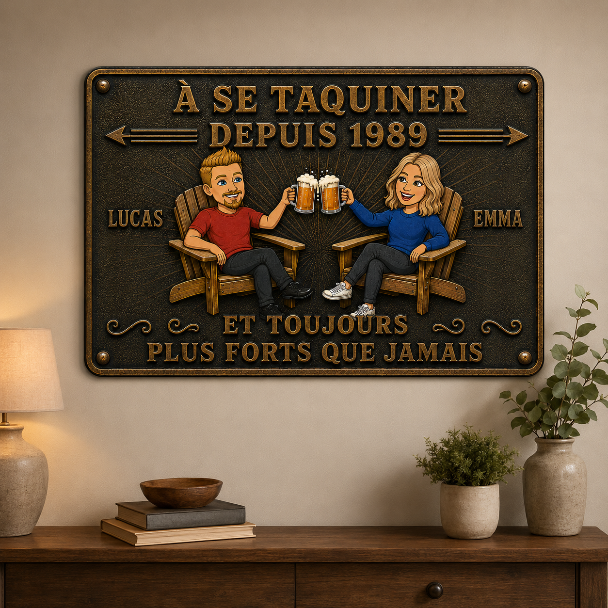 Plaque Métal Personnalisée pour Couple – À Se Taquiner Depuis – Cadeau d’Anniversaire de Mariage avec Prénoms et Année