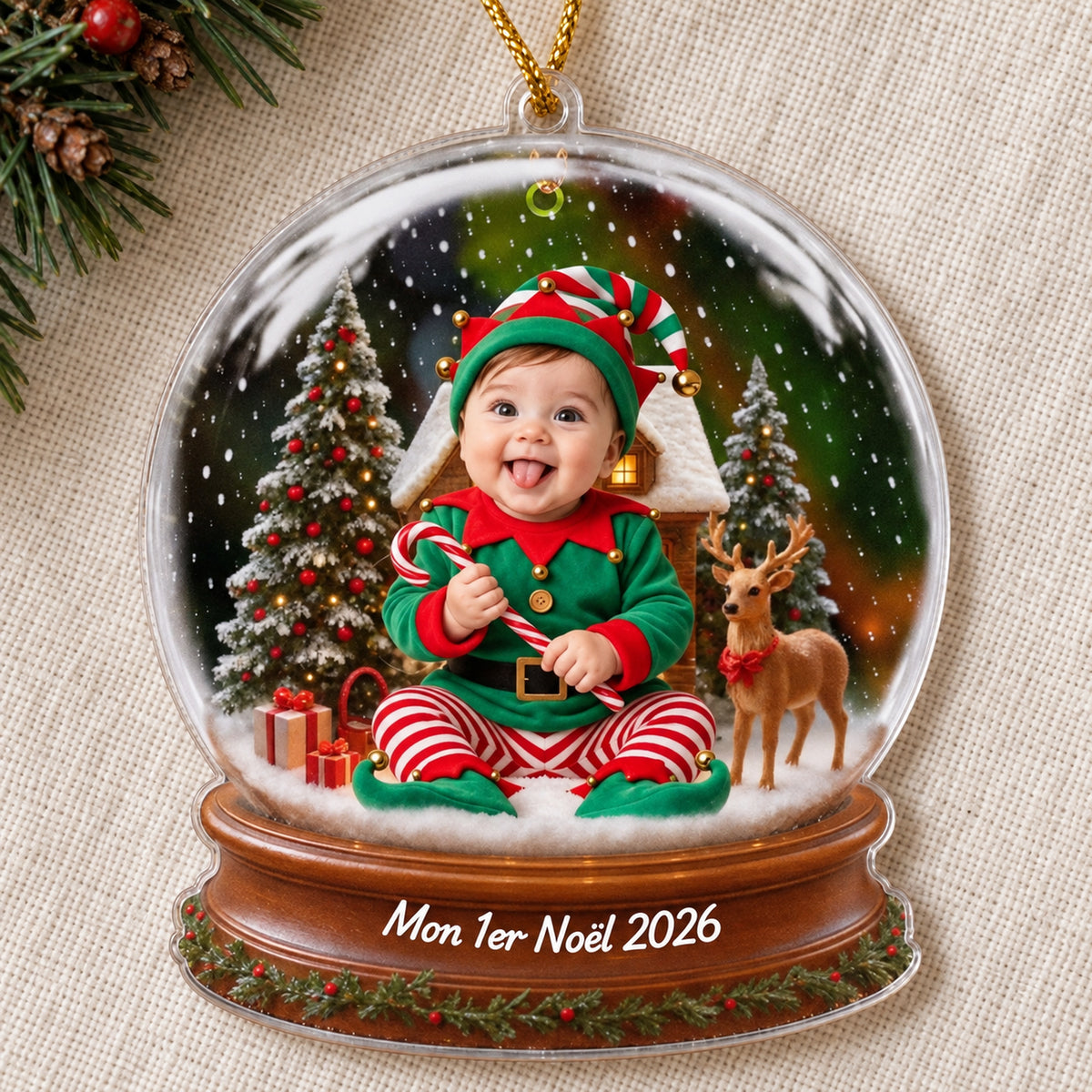 Premier Noël de Bébé avec costume de Père Noël, votre souvenir pour toujours