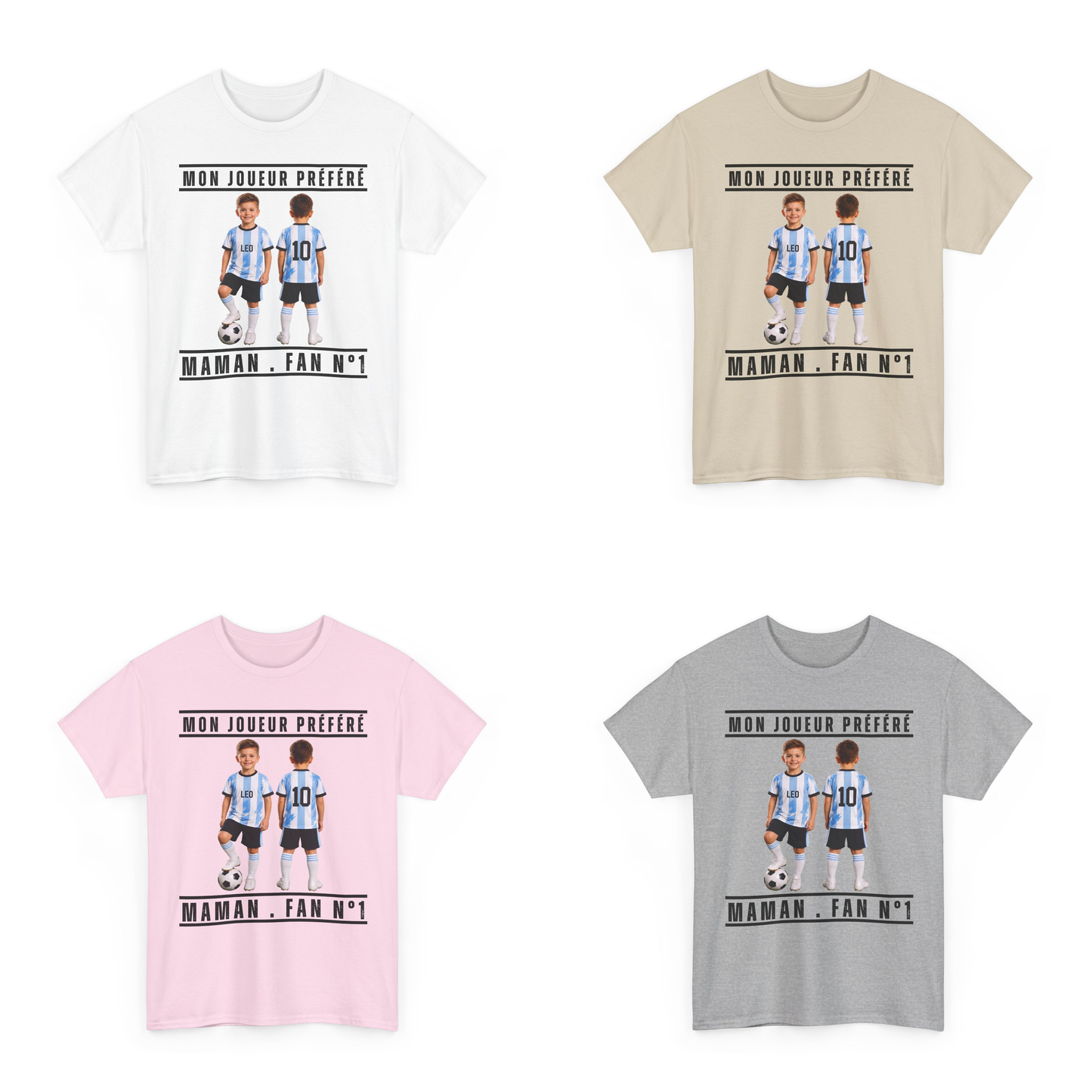 T-shirt Maman de Foot personnalisé – Portrait, prénom et numéro de son enfant