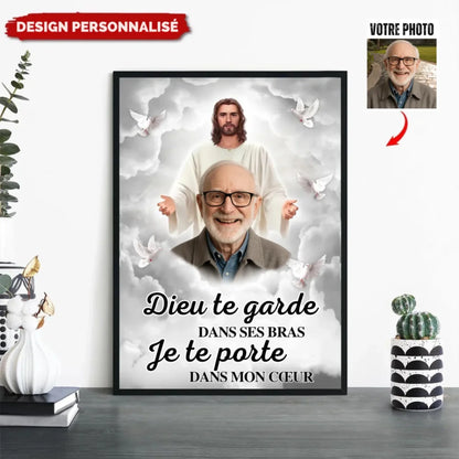 Photo personnalisée 'Dieu te garde dans Ses bras' - Poster commémorative personnalisé - Cadeau de sympathie pour les proche3