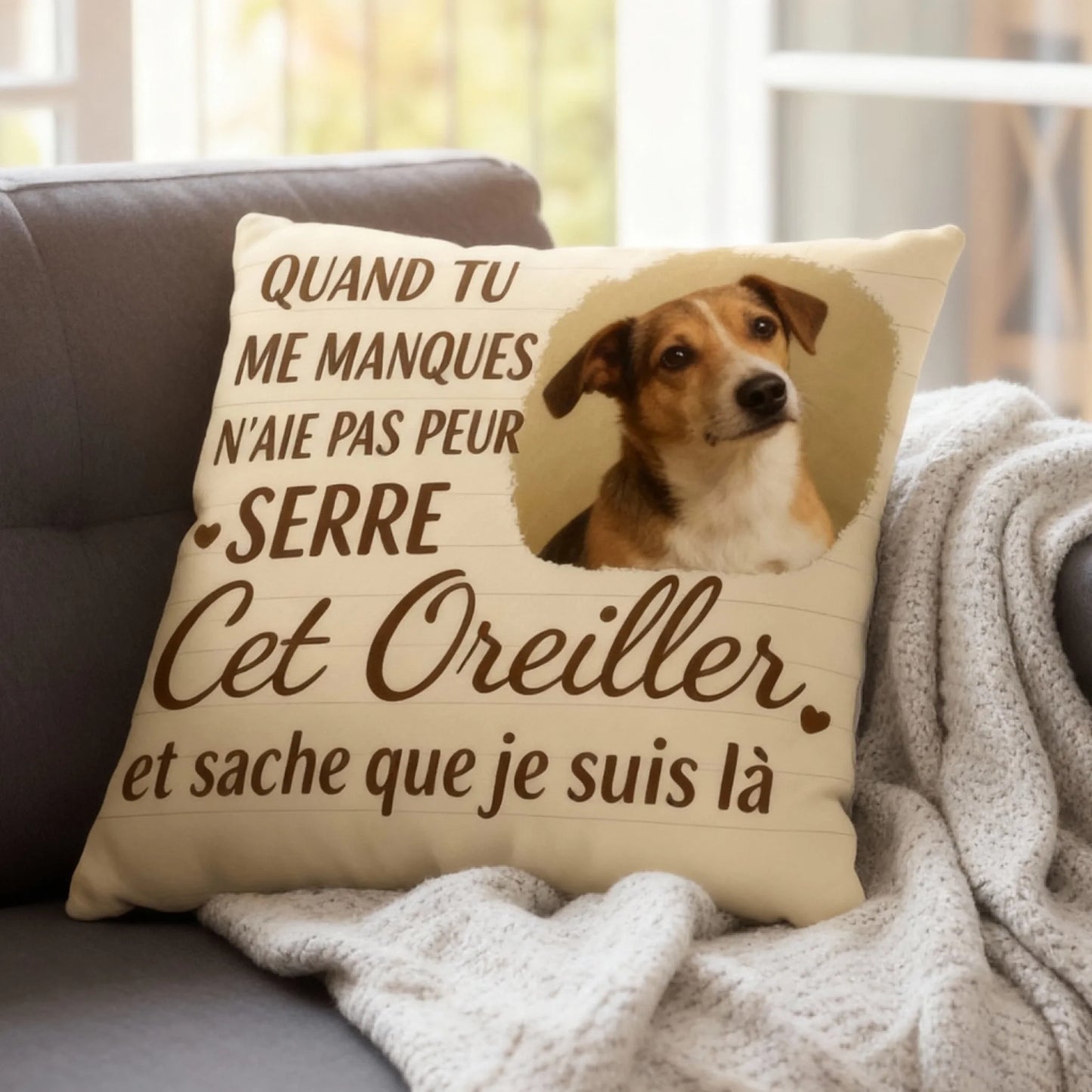 Housse d’oreiller souvenir personnalisée – QUAND TU ME MANQUES N'AIE PAS PEUR SERRE Cet Oreiller et sache que je suis là V21