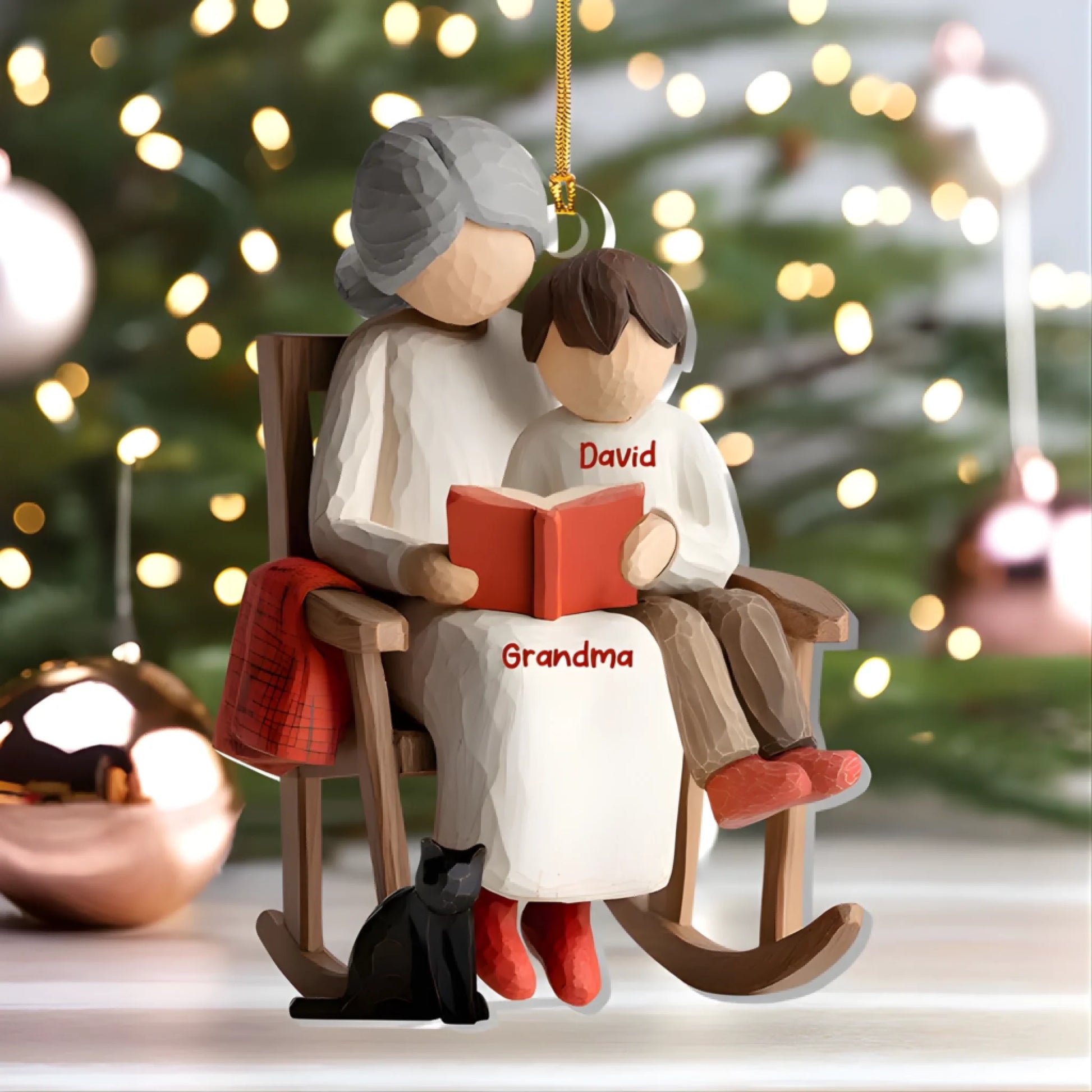 Décoration de Noël Personnalisée – Moment d’Histoire avec Mamie et Petit-Fils  Petite-Fille – Ornement Acrylique Unique