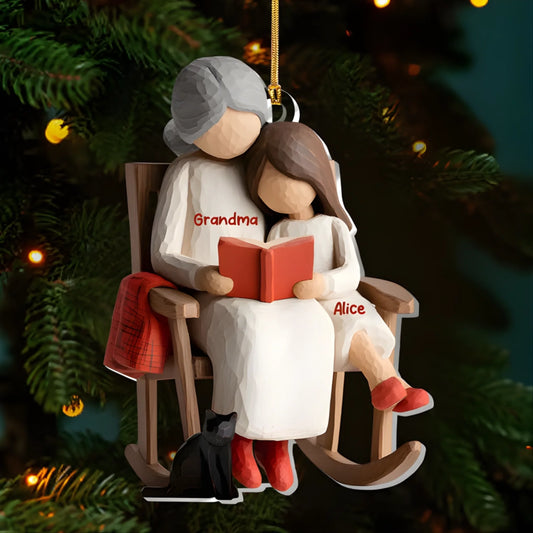 Décoration de Noël Personnalisée – Moment d’Histoire avec Mamie et Petit-Fils  Petite-Fille – Ornement Acrylique Unique4