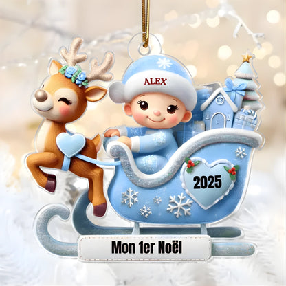 Premier Noël de Bébé – Ornement Souvenir Personnalisé en Acrylique avec Nouveau-né sur Traîneau (6)