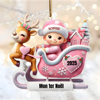 Premier Noël de Bébé – Ornement Souvenir Personnalisé en Acrylique avec Nouveau-né sur Traîneau (5)