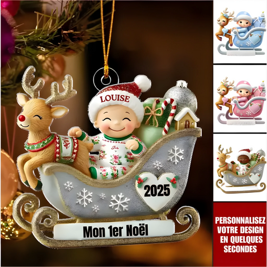Premier Noël de Bébé – Ornement Souvenir Personnalisé en Acrylique avec Nouveau-né sur Traîneau (8)