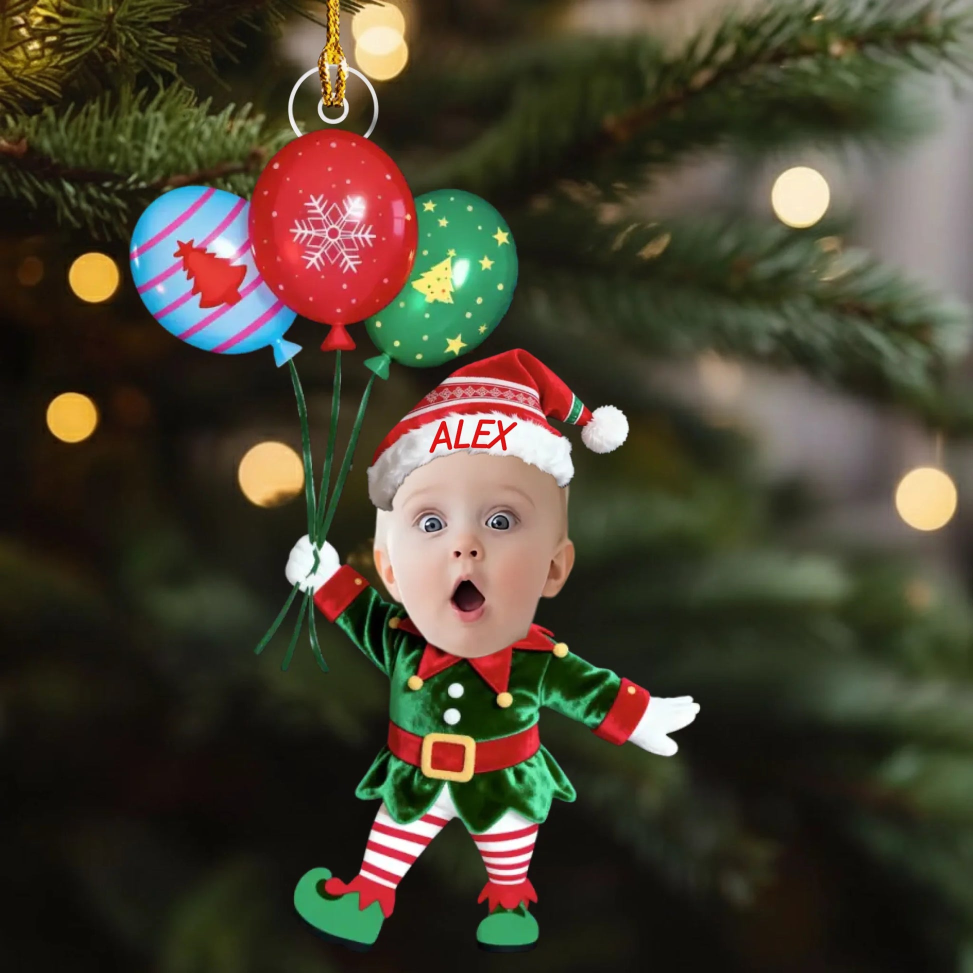 Premier Noël de Bébé – Ornement Souvenir Personnalisé en Acrylique avec Nouveau-né sur Traîneau (8)
