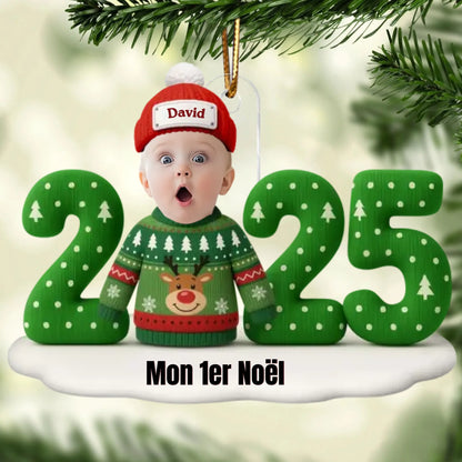 Premier Noël de Bébé – Ornement Souvenir Personnalisé en Acrylique avec Nouveau-né sur Traîneau (8)