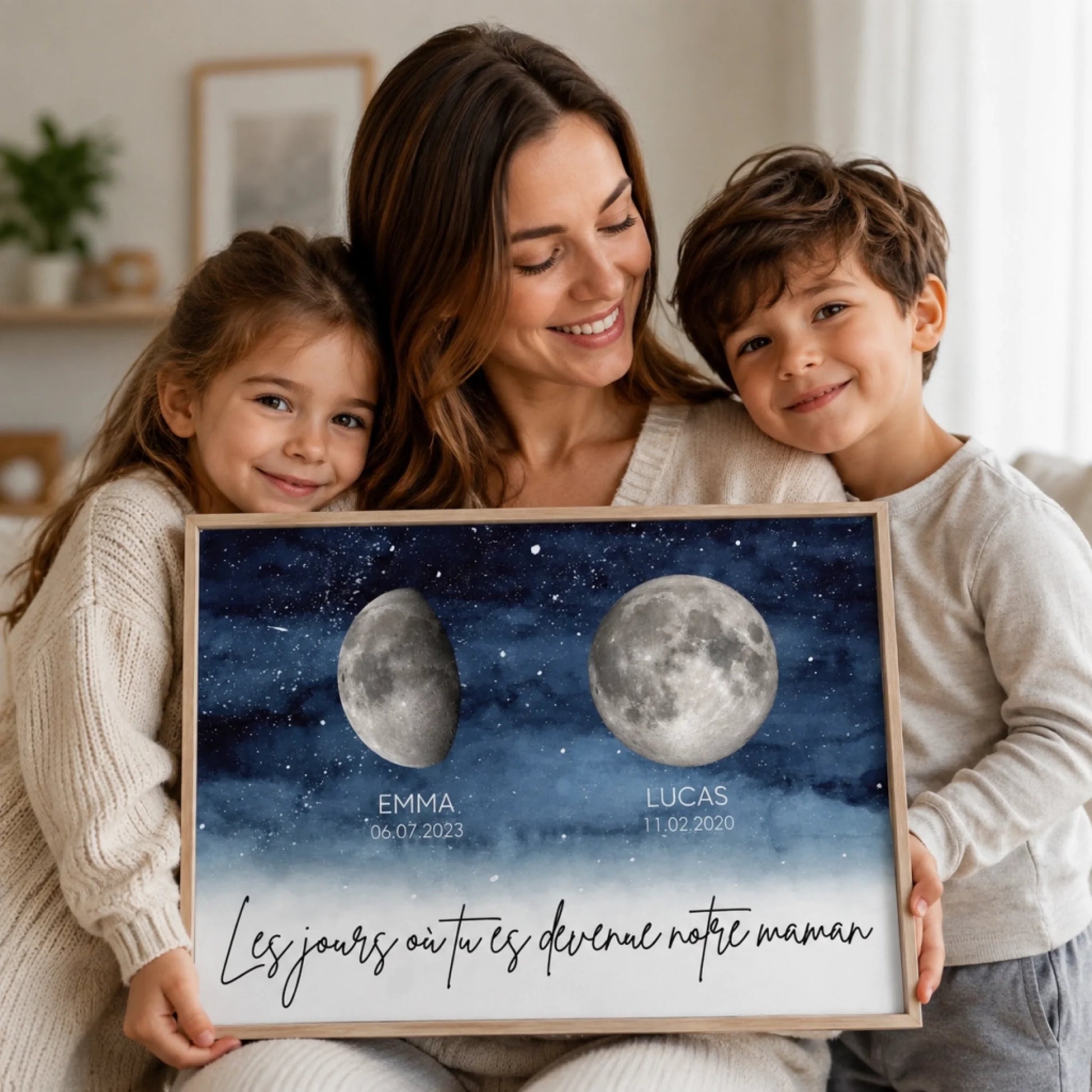 Affiche Personnalisée Phases de Lune – Les Jours Où Tu Es Devenue Maman, Cadeau Maman avec Prénoms (1)