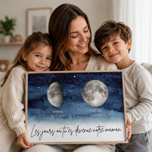 Affiche Personnalisée Phases de Lune – Les Jours Où Tu Es Devenue Maman, Cadeau Maman avec Prénoms (1)