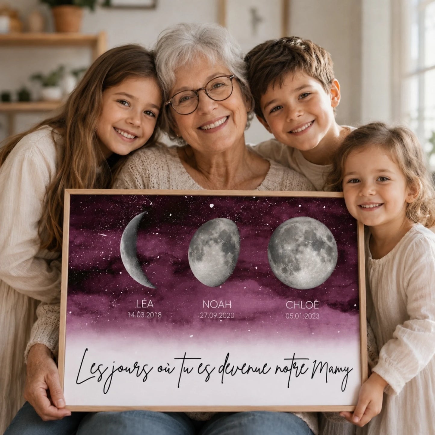 Affiche Personnalisée Phases de Lune – Les Jours Où Tu Es Devenue Maman, Cadeau Maman avec Prénoms (3)