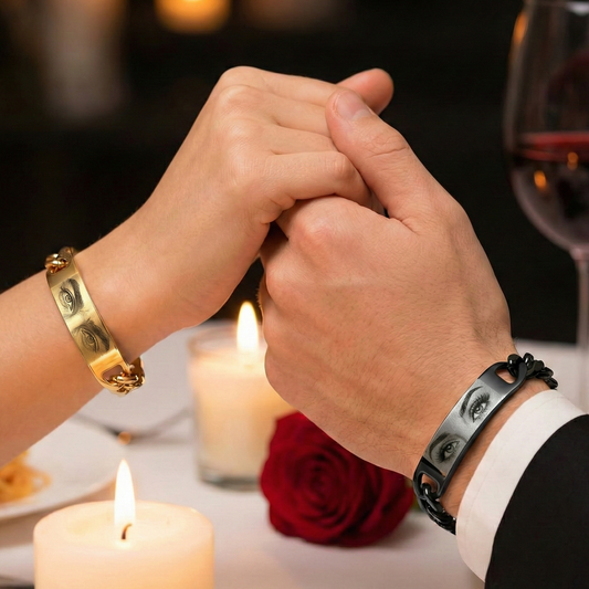 Bracelet Personnalisé Photo Œil & Texte | Gravure Double Face | Acier Inoxydable (3 Couleurs) | Cadeau Saint-Valentin Unique