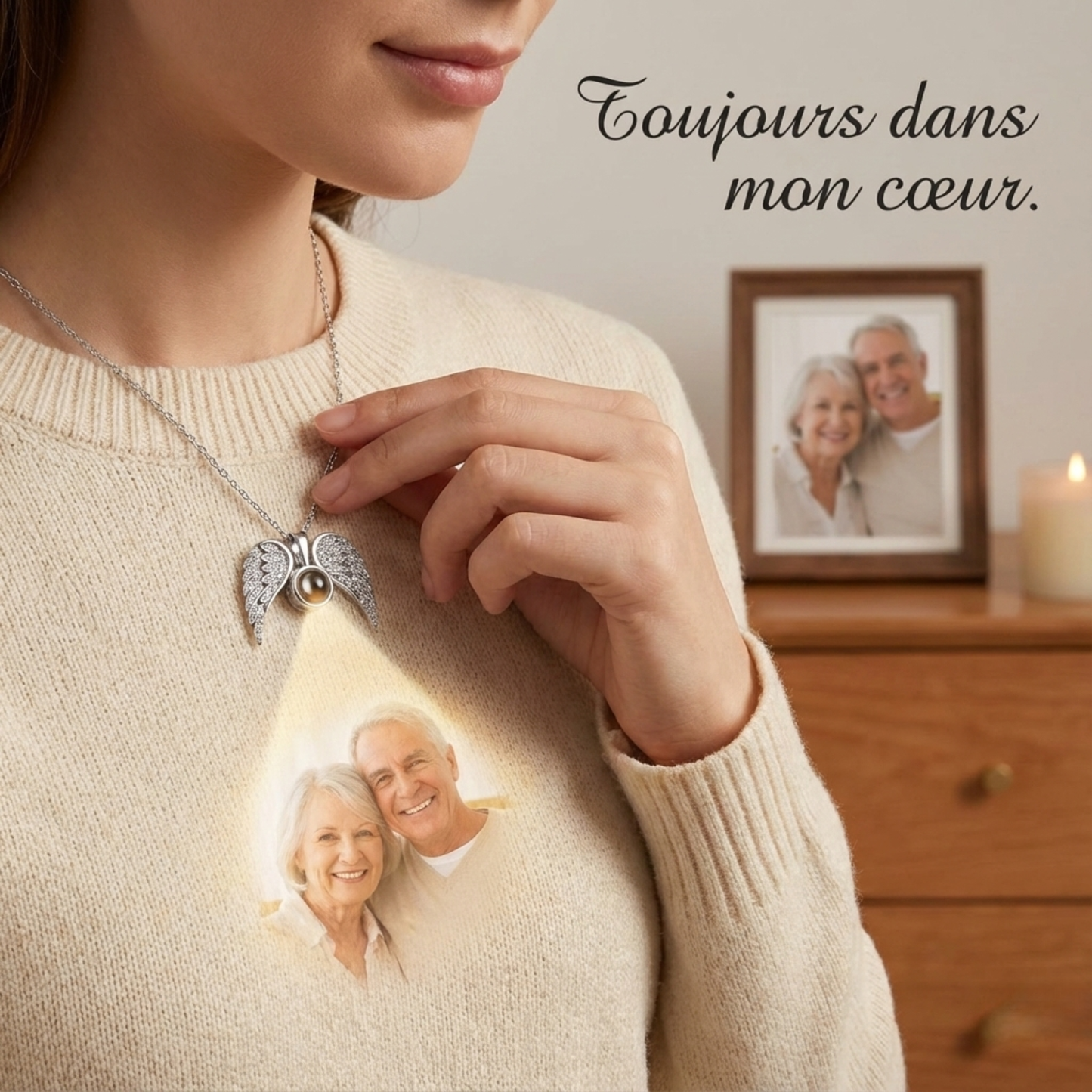 Collier Mémorial Ailes d'Ange Ouvrable – Pendentif Souvenir Photo à Projection (Hommage Deuil & Animaux)