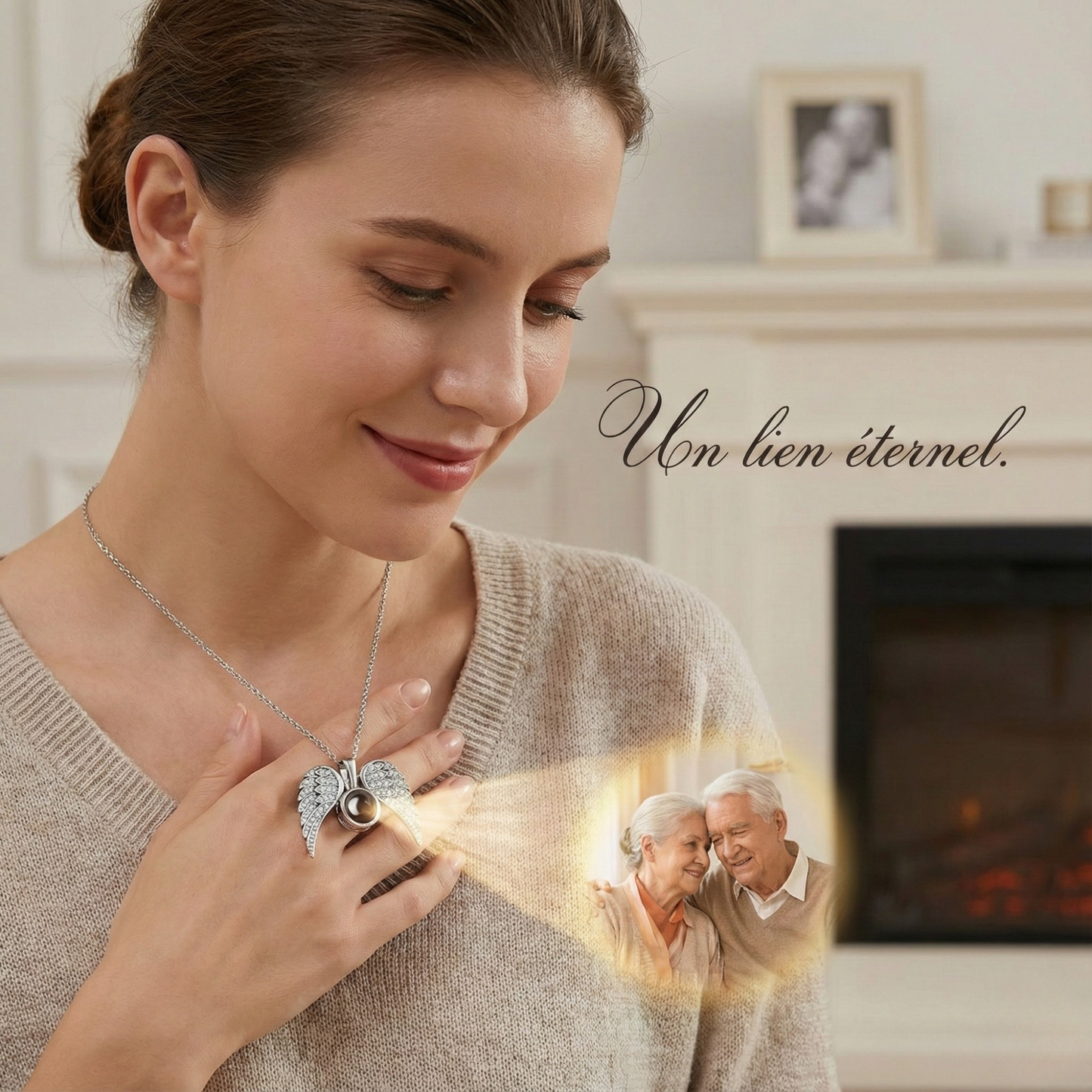 Collier Mémorial Ailes d'Ange Ouvrable – Pendentif Souvenir Photo à Projection (Hommage Deuil & Animaux)