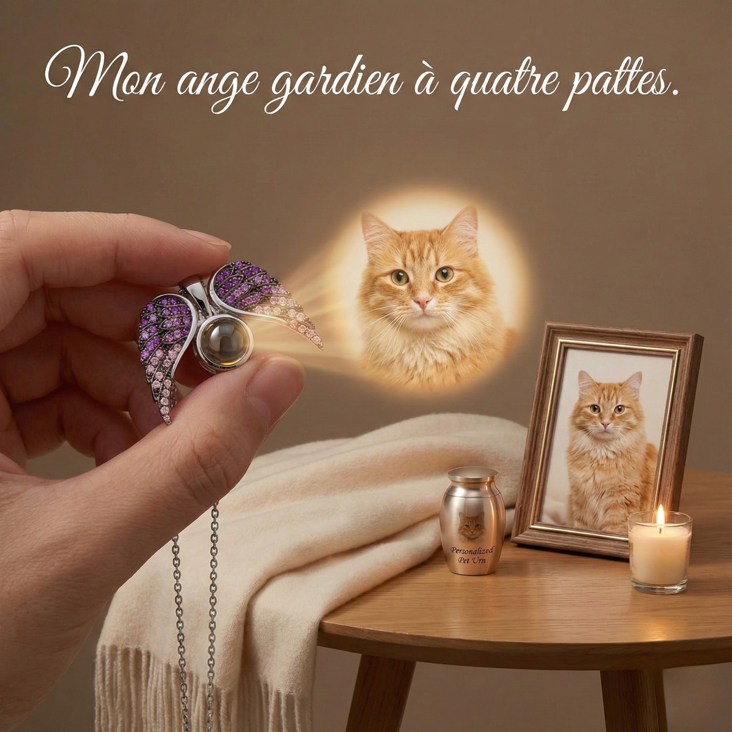 Collier Mémorial Ailes d'Ange Ouvrable – Pendentif Souvenir Photo à Projection (Hommage Deuil & Animaux)