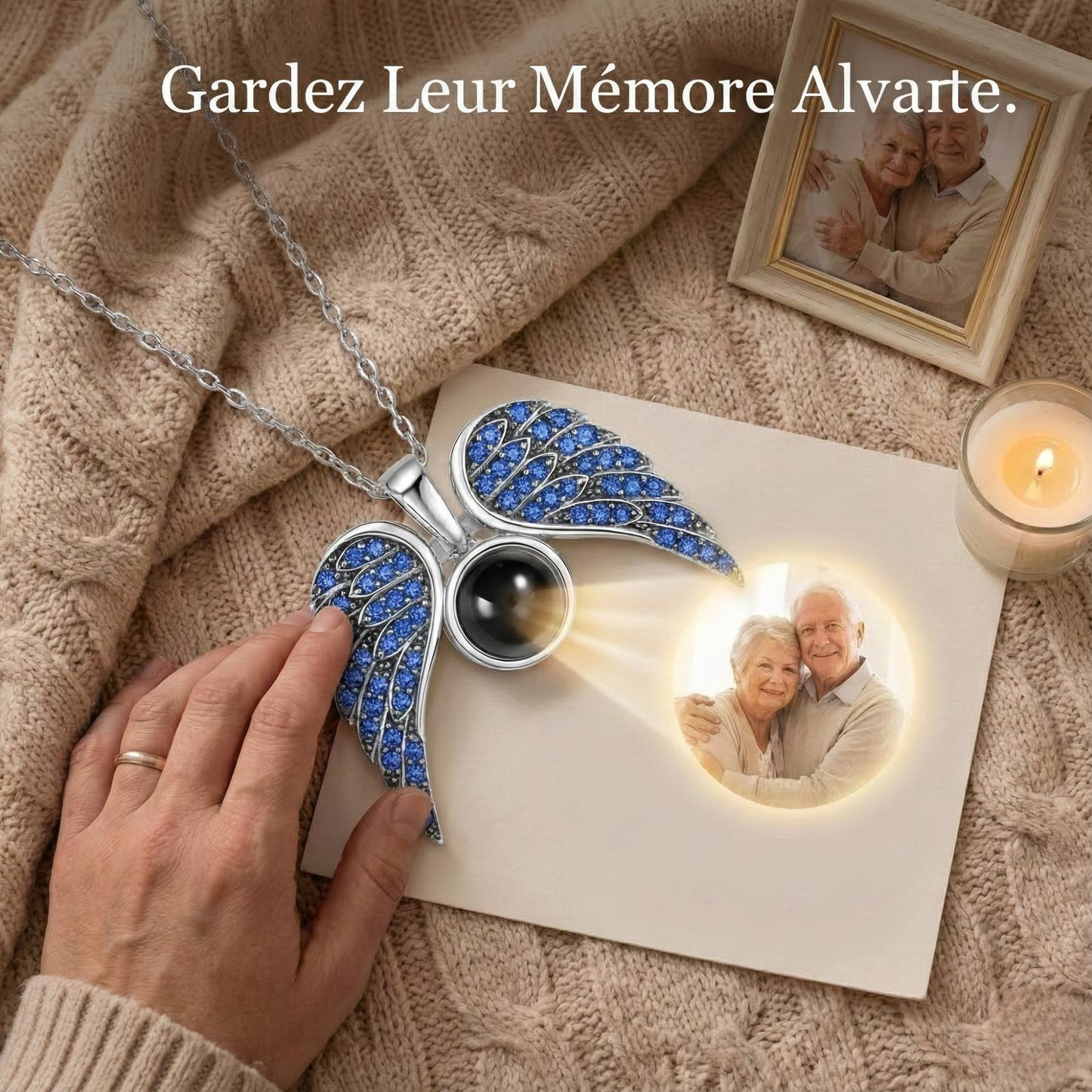 Collier Mémorial Ailes d'Ange Ouvrable – Pendentif Souvenir Photo à Projection (Hommage Deuil & Animaux)