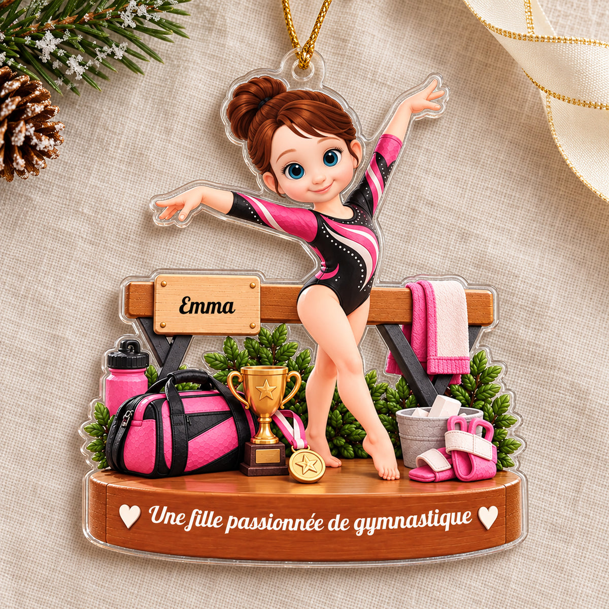 Décoration de Noël personnalisée pour fille sportive – Son prénom, sa passion