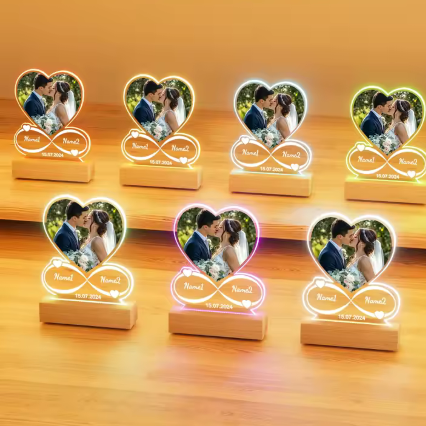 Lampe Décorative en Acrylique, Cœur et Infini Personnalisables avec Photo et Date