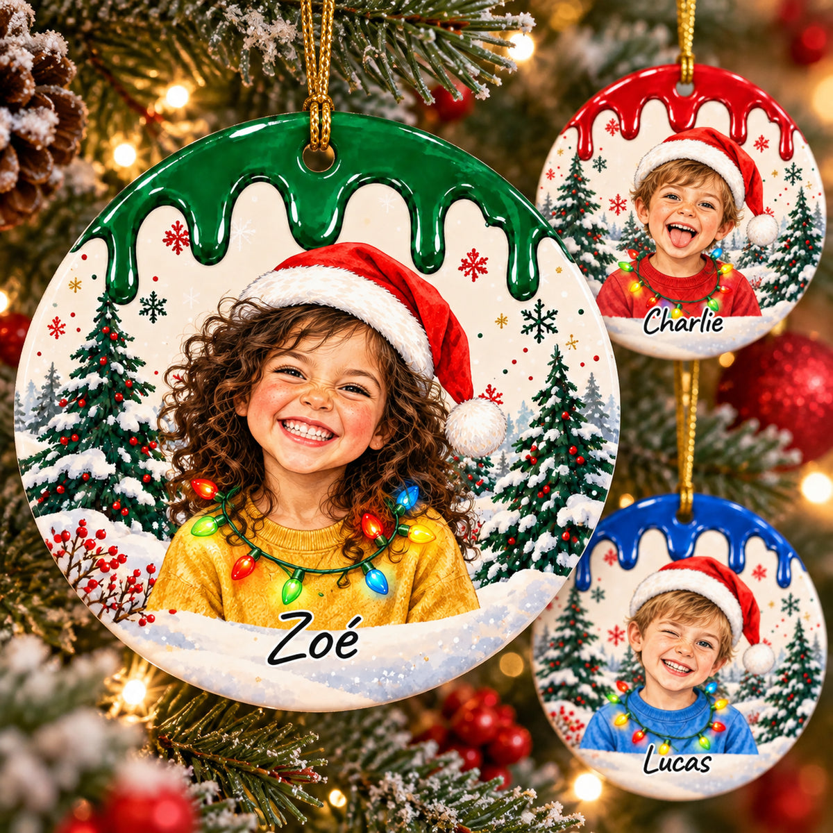 Ornement de Noël personnalisé avec photo et prénom — Un sourire à retrouver chaque année