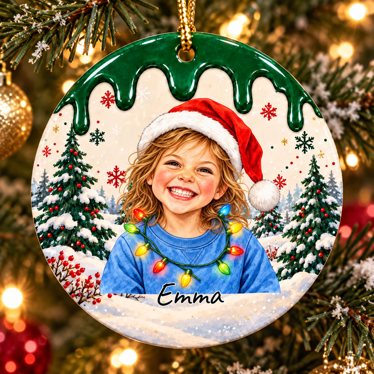 Ornement de Noël personnalisé avec photo et prénom — Un sourire à retrouver chaque année