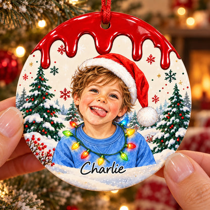 Ornement de Noël personnalisé avec photo et prénom — Un sourire à retrouver chaque année