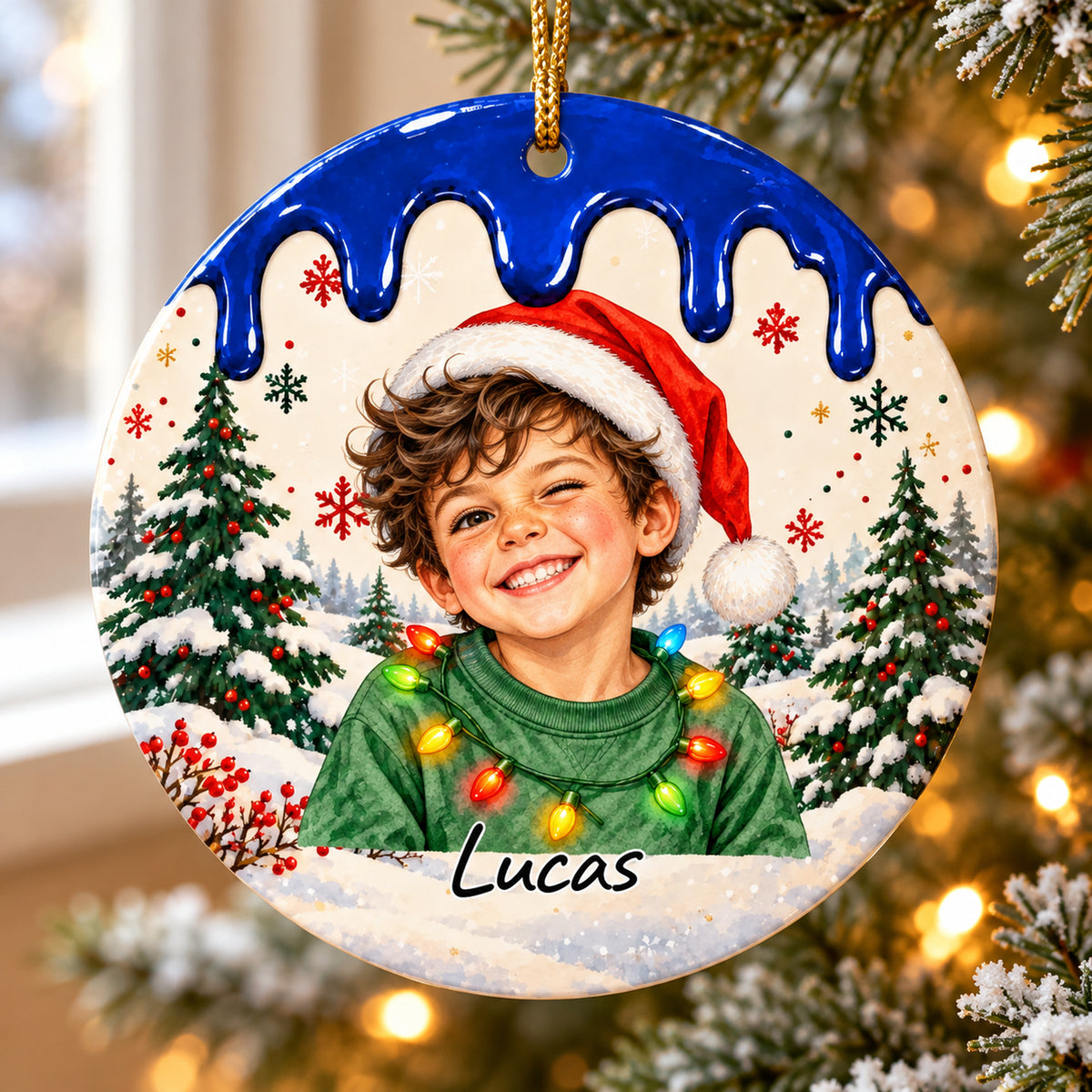 Ornement de Noël personnalisé avec photo et prénom — Un sourire à retrouver chaque année