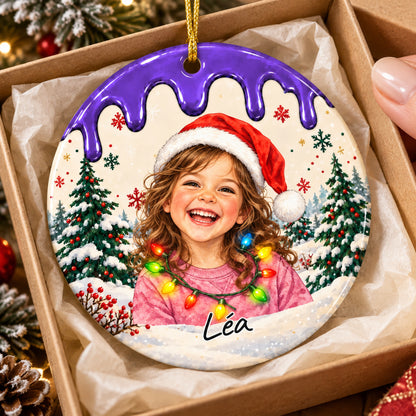 Ornement de Noël personnalisé avec photo et prénom — Un sourire à retrouver chaque année