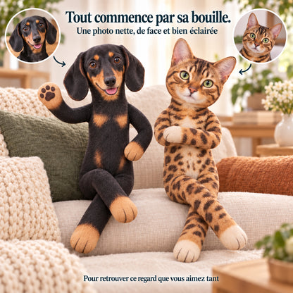 Peluche articulée personnalisée avec photo de votre chien ou chat – Son petit double