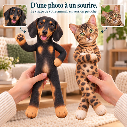 Peluche articulée personnalisée avec photo de votre chien ou chat – Son petit double