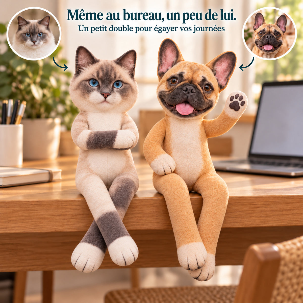 Peluche articulée personnalisée avec photo de votre chien ou chat – Son petit double