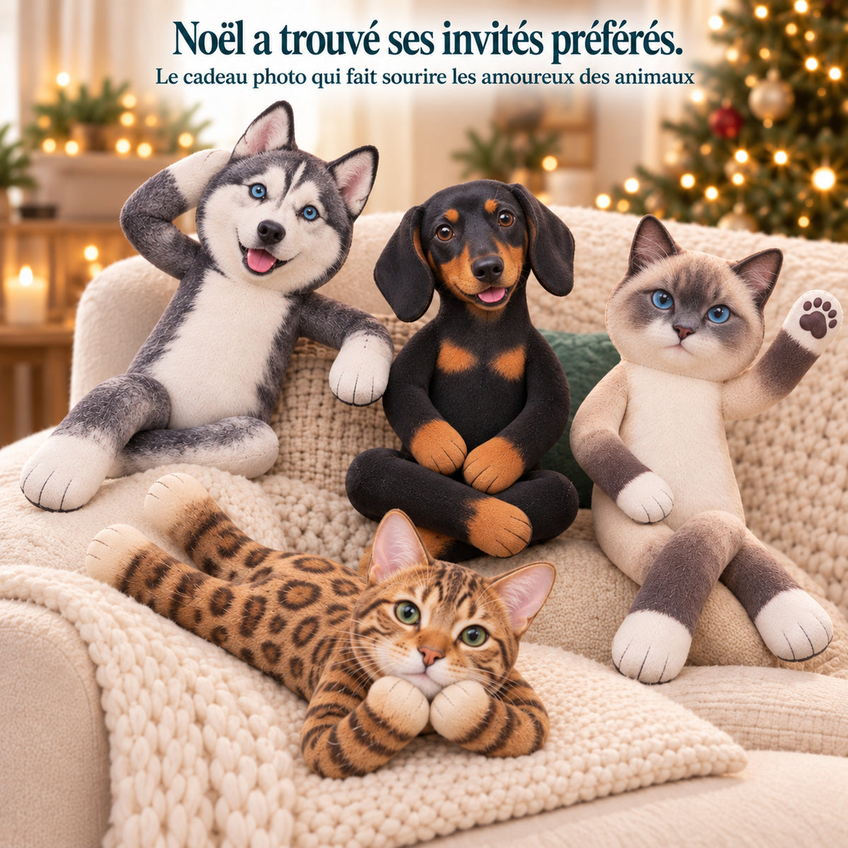 Peluche articulée personnalisée avec photo de votre chien ou chat – Son petit double