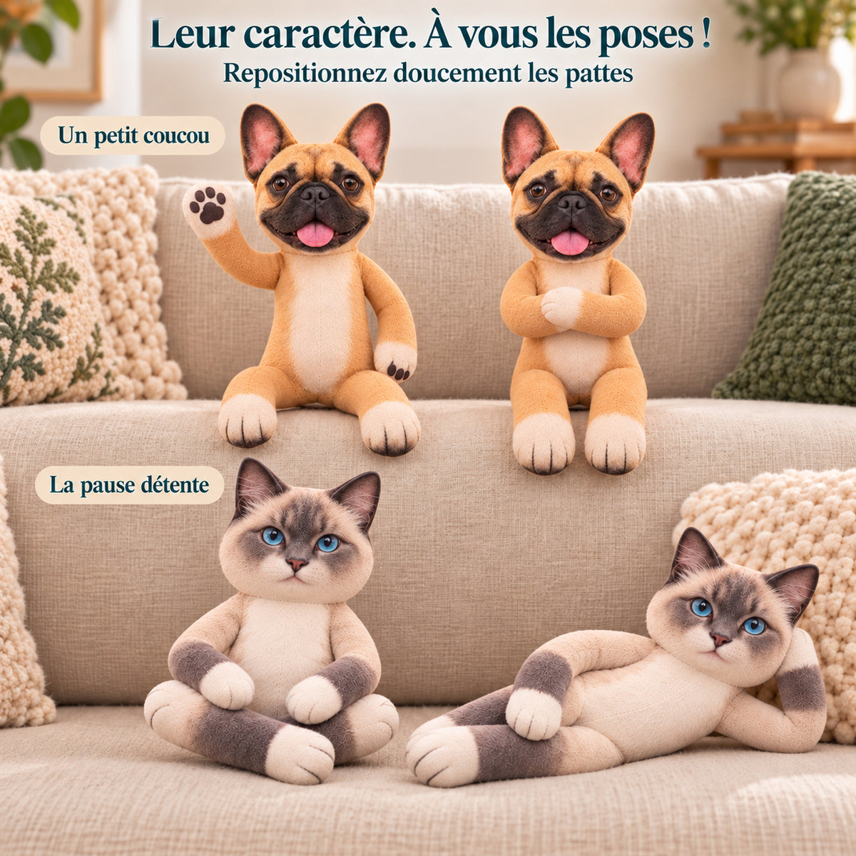 Peluche articulée personnalisée avec photo de votre chien ou chat – Son petit double