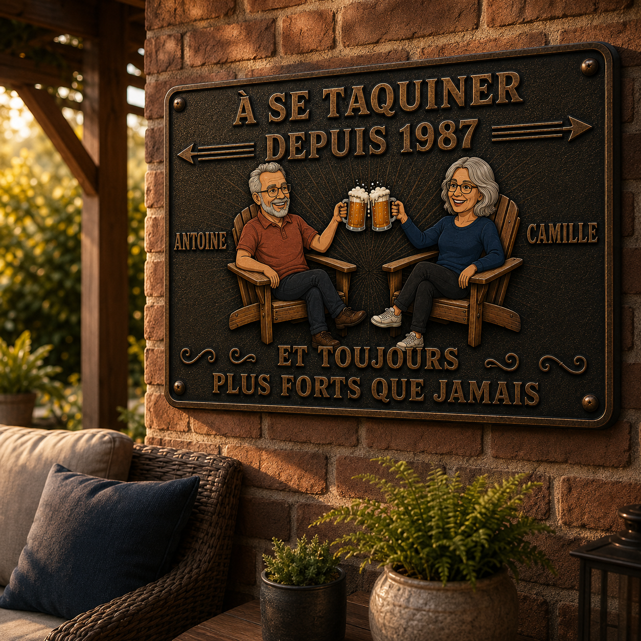 Plaque Métal Personnalisée pour Couple – À Se Taquiner Depuis – Cadeau d’Anniversaire de Mariage avec Prénoms et Année