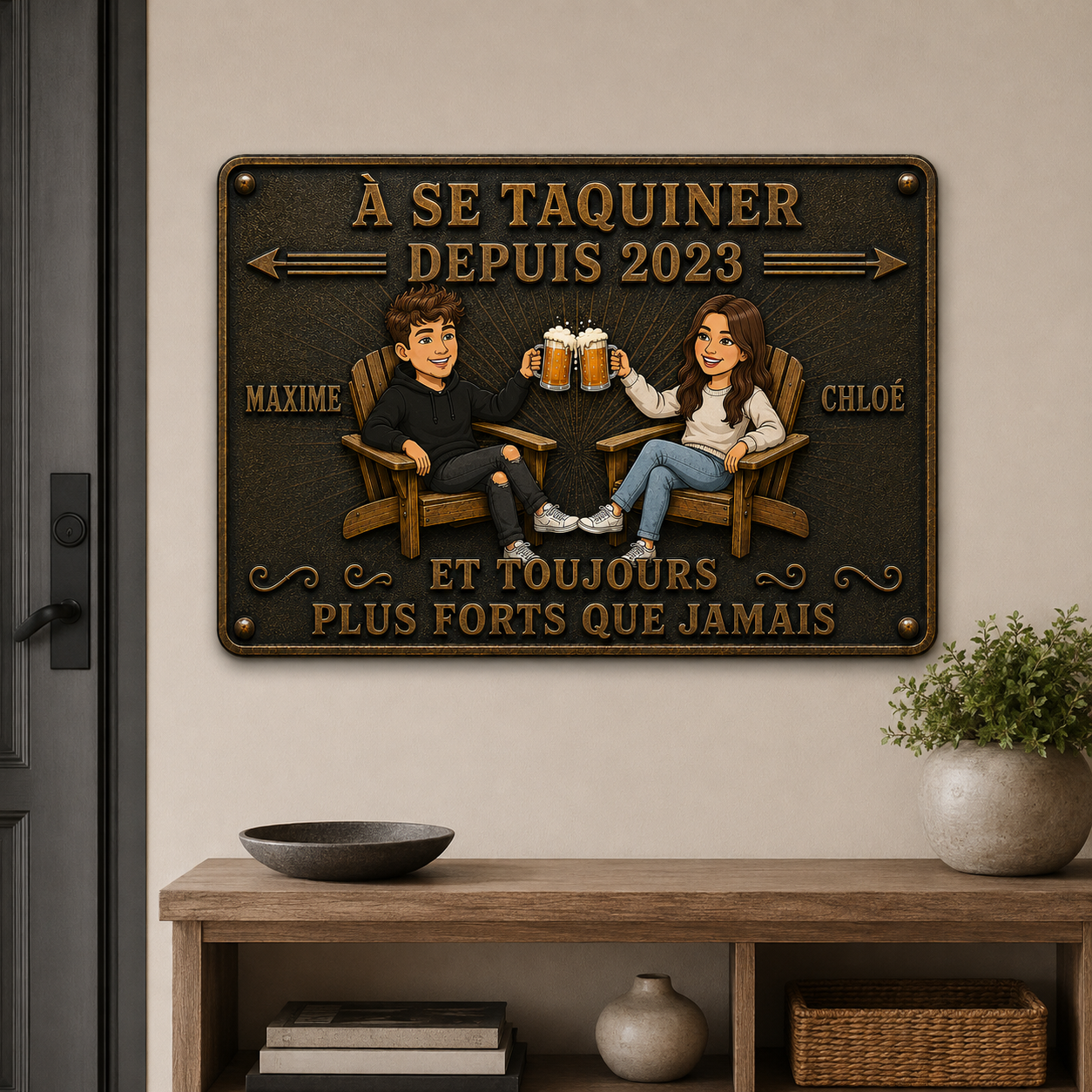Plaque Métal Personnalisée pour Couple – À Se Taquiner Depuis – Cadeau d’Anniversaire de Mariage avec Prénoms et Année
