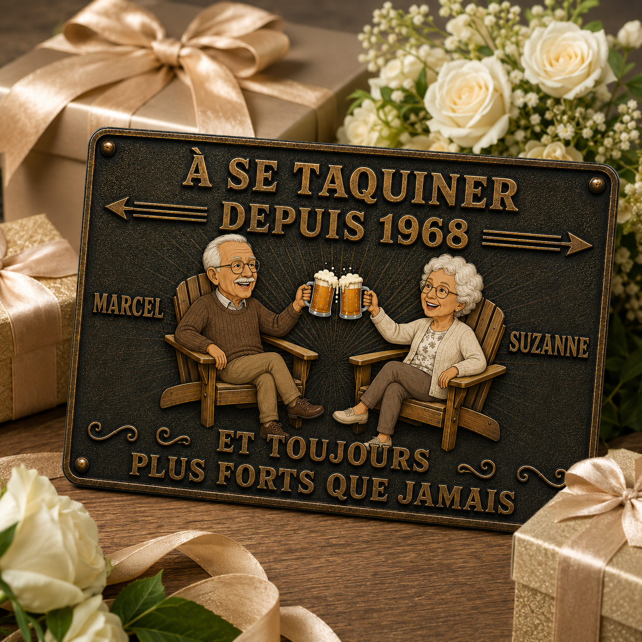 Plaque Métal Personnalisée pour Couple – À Se Taquiner Depuis – Cadeau d’Anniversaire de Mariage avec Prénoms et Année