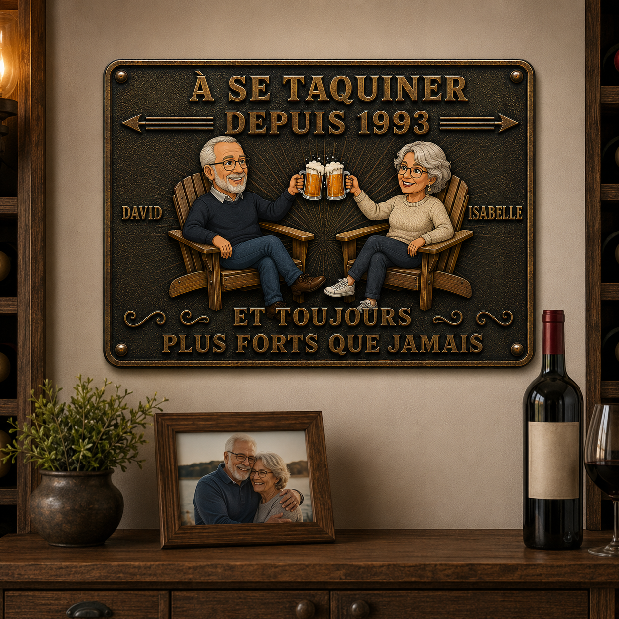 Plaque Métal Personnalisée pour Couple – À Se Taquiner Depuis – Cadeau d’Anniversaire de Mariage avec Prénoms et Année