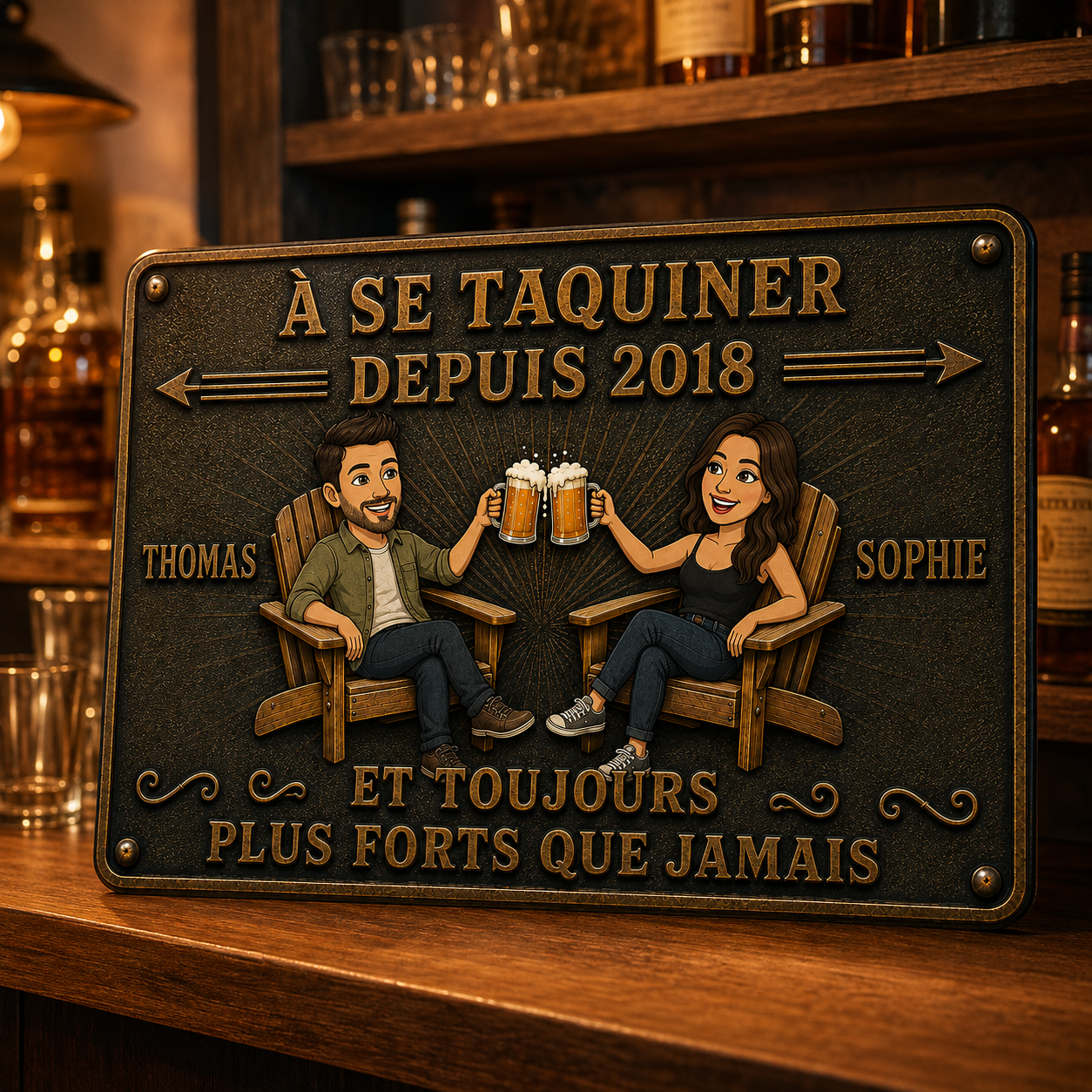 Plaque Métal Personnalisée pour Couple – À Se Taquiner Depuis – Cadeau d’Anniversaire de Mariage avec Prénoms et Année