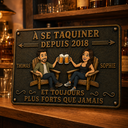 Plaque Métal Personnalisée pour Couple – À Se Taquiner Depuis – Cadeau d’Anniversaire de Mariage avec Prénoms et Année