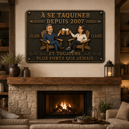 Plaque Métal Personnalisée pour Couple – À Se Taquiner Depuis – Cadeau d’Anniversaire de Mariage avec Prénoms et Année