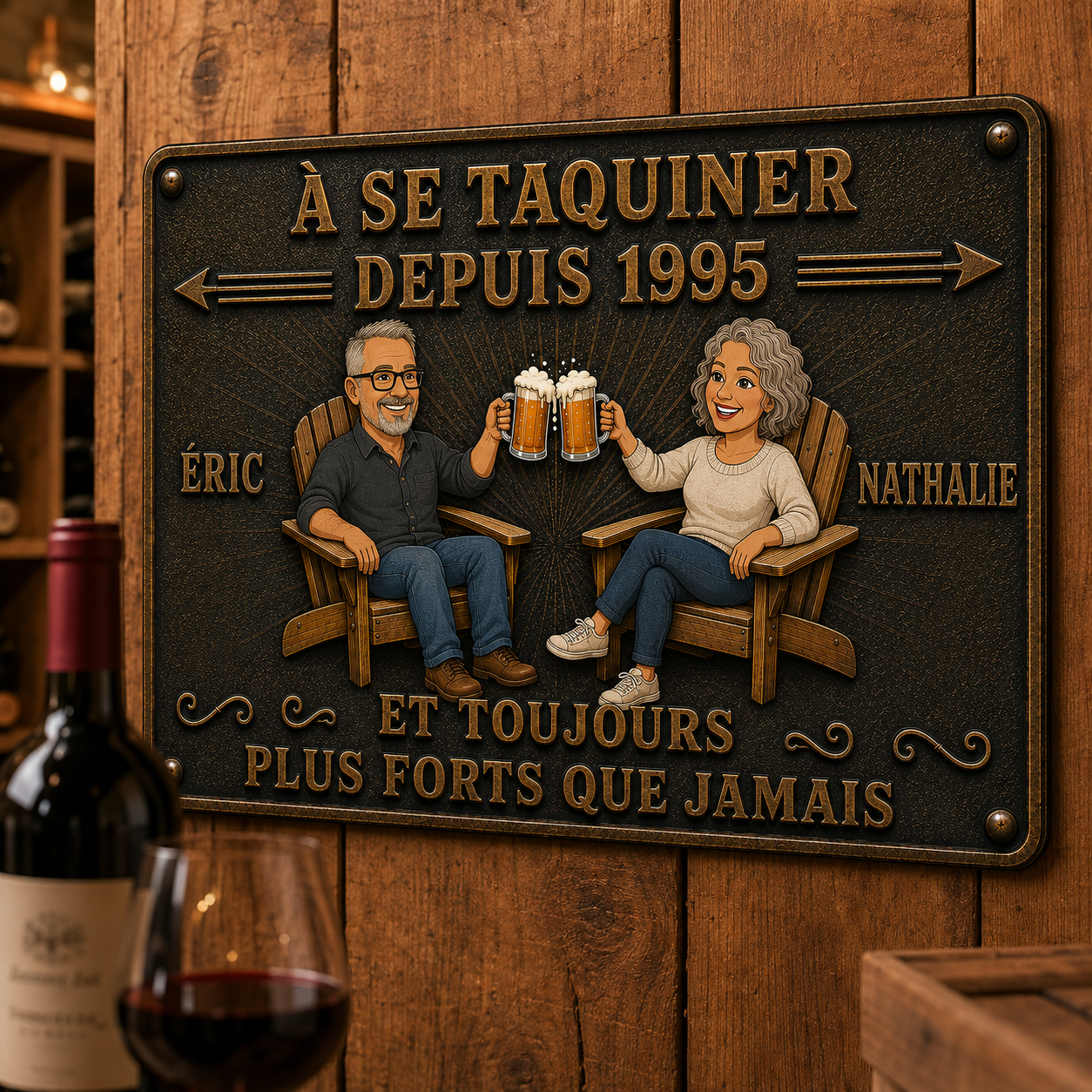 Plaque Métal Personnalisée pour Couple – À Se Taquiner Depuis – Cadeau d’Anniversaire de Mariage avec Prénoms et Année