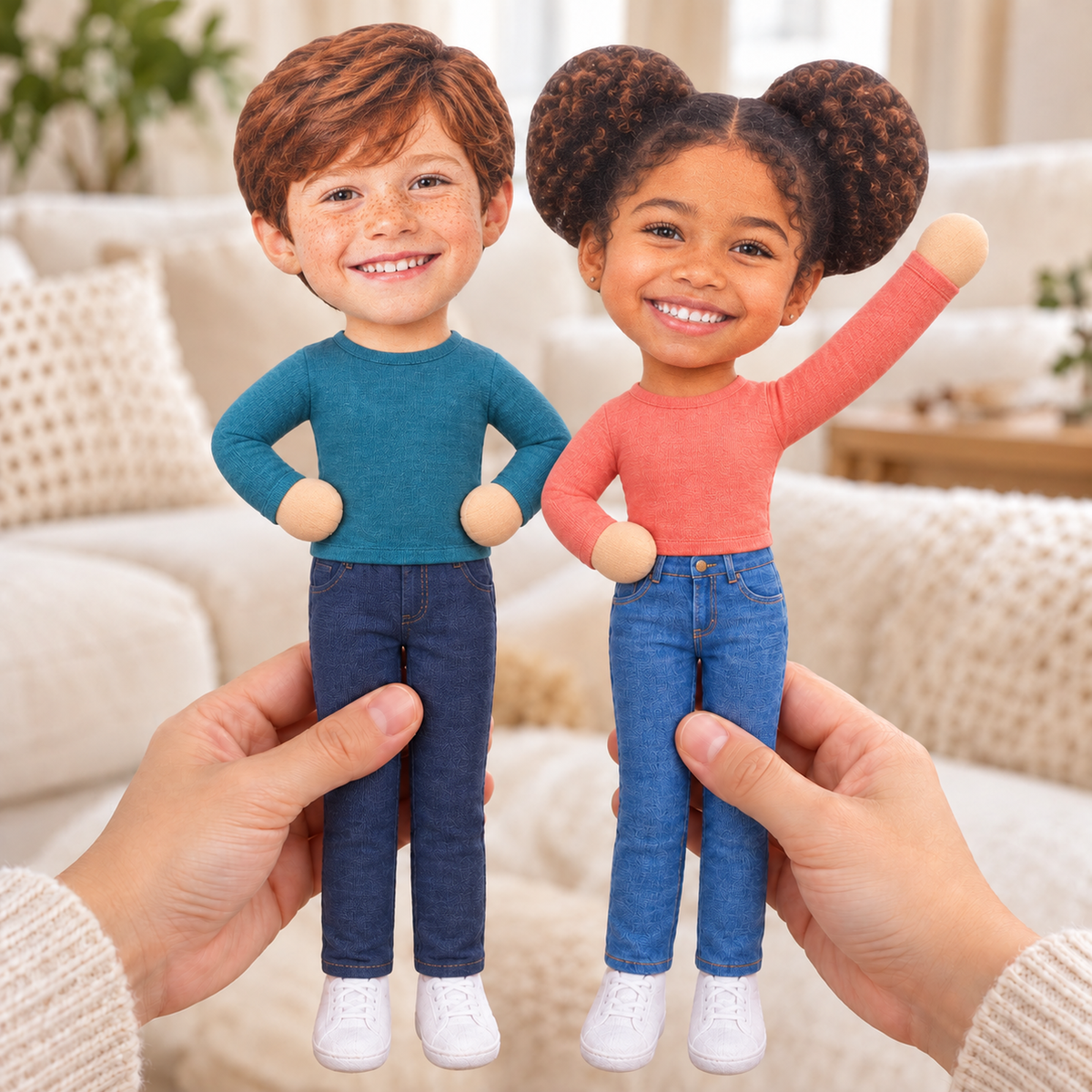 Poupée en peluche articulée personnalisée avec photo — Un petit double qui prend la pose