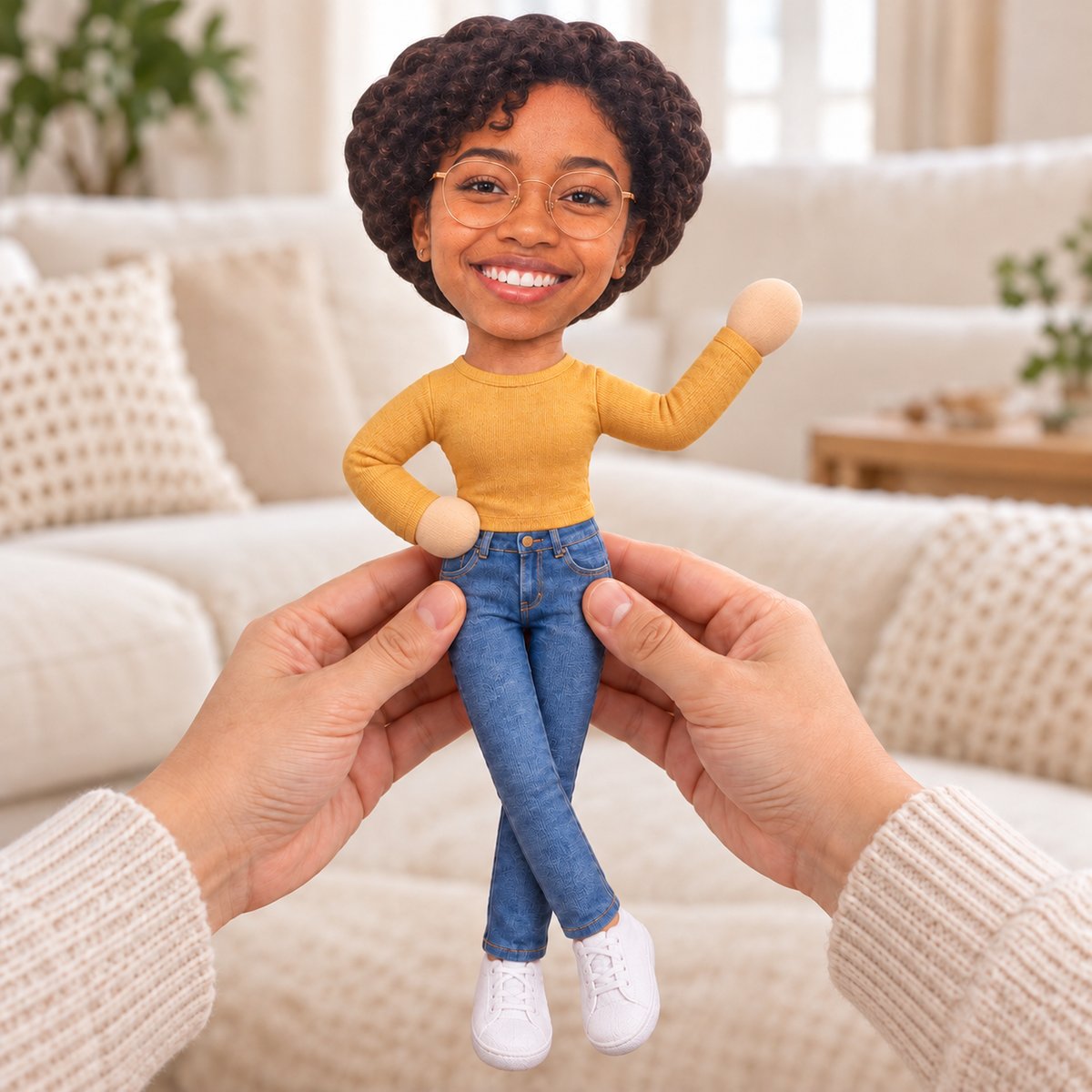Poupée en peluche articulée personnalisée avec photo — Un petit double qui prend la pose