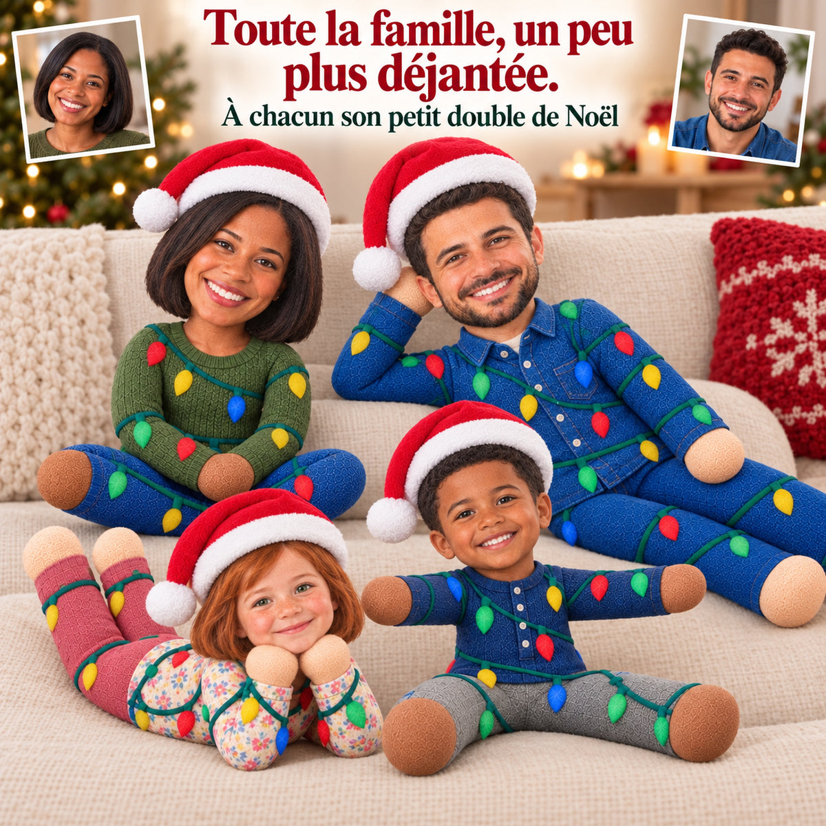 Poupée photo personnalisée et articulée de Noël – Votre petit double en tenue de fête