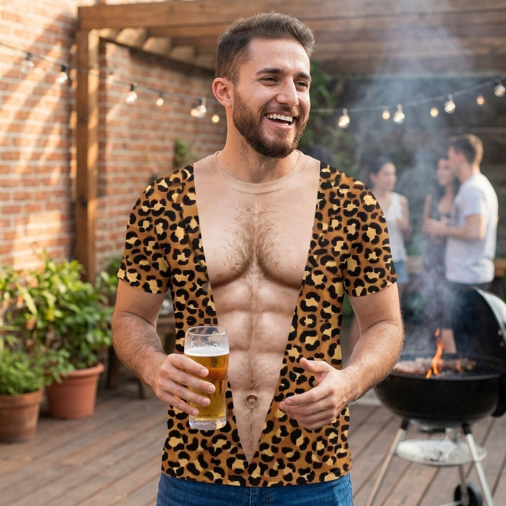 T-Shirt Trompe-l'Œil Torse Musclé & Chemise Imprimée | Le Cadeau Ultime pour Homme