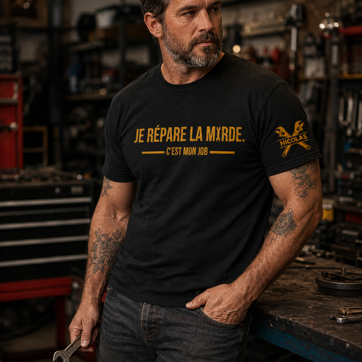 T-Shirt Personnalisé « Je Répare la M*rde. C’est Mon Job » – Cadeau Homme Original et Drôle