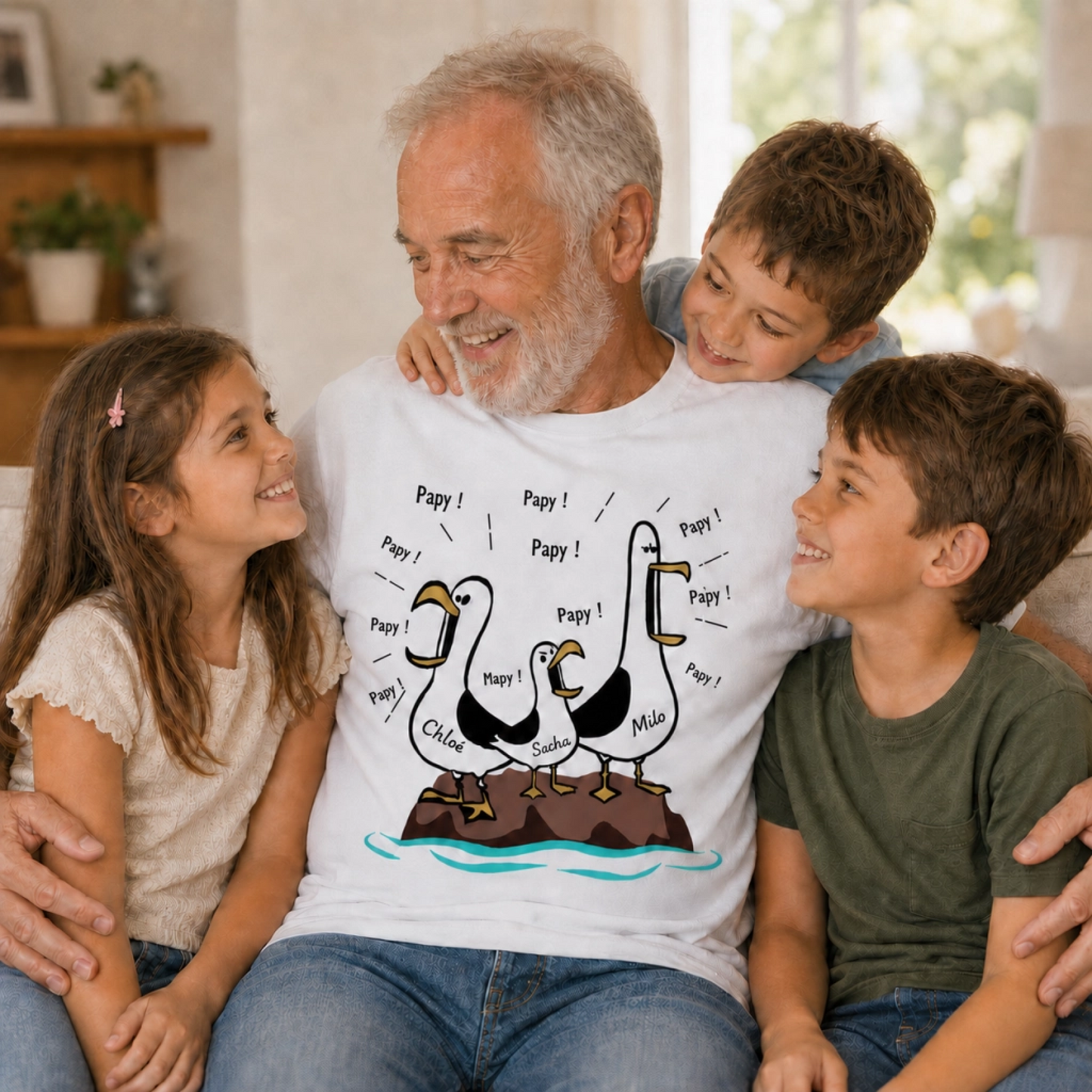 T-shirt Maman Personnalisé – Mouettes “Maman Maman Maman” avec Prénoms des Enfants